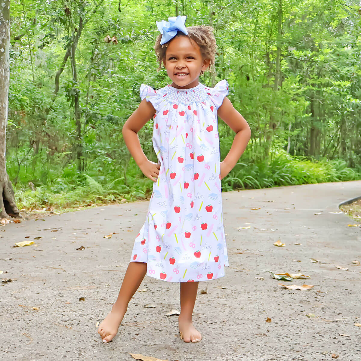 School Essentials Print Smocked Angel Sleeve Dress - Image 2