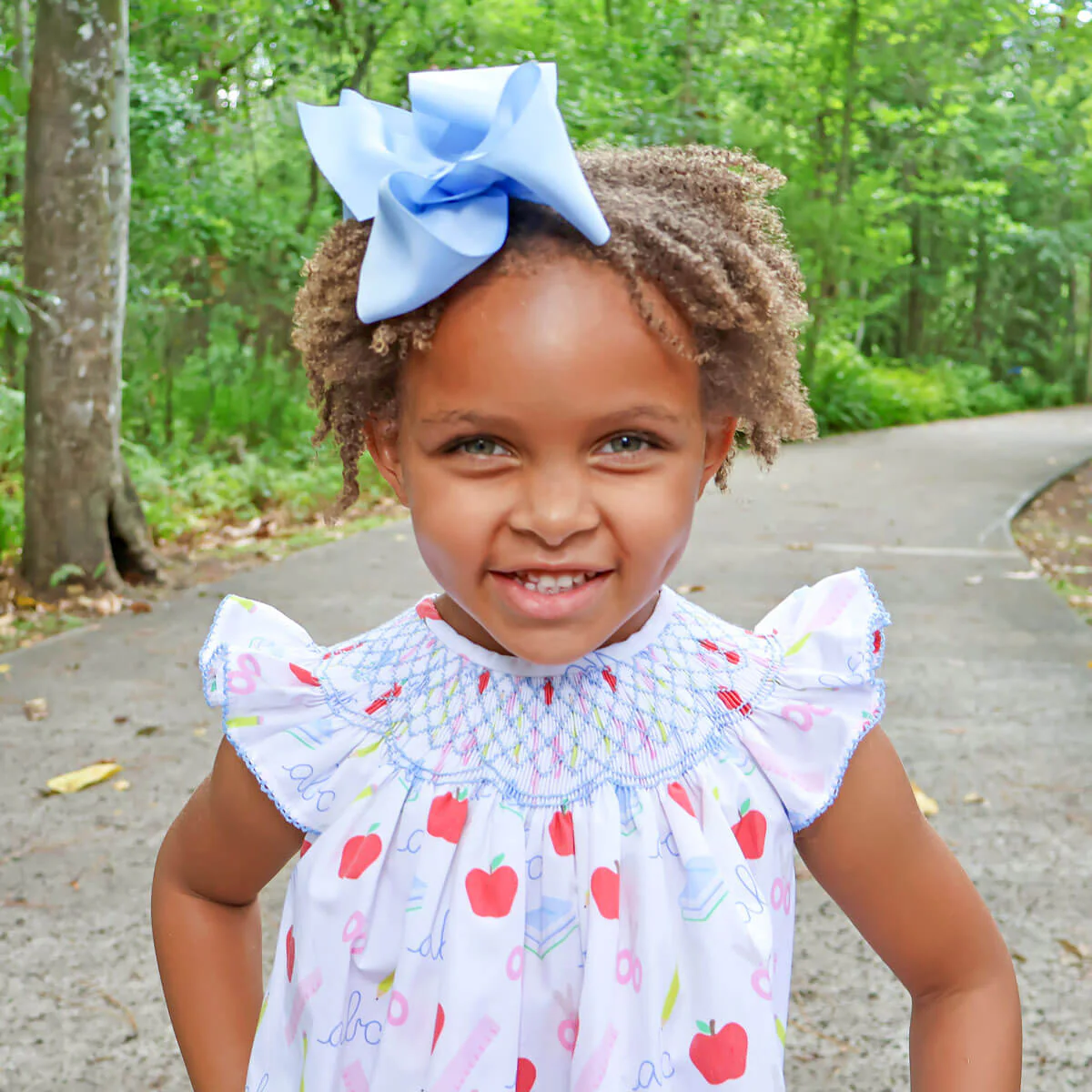 School Essentials Print Smocked Angel Sleeve Dress - Image 3