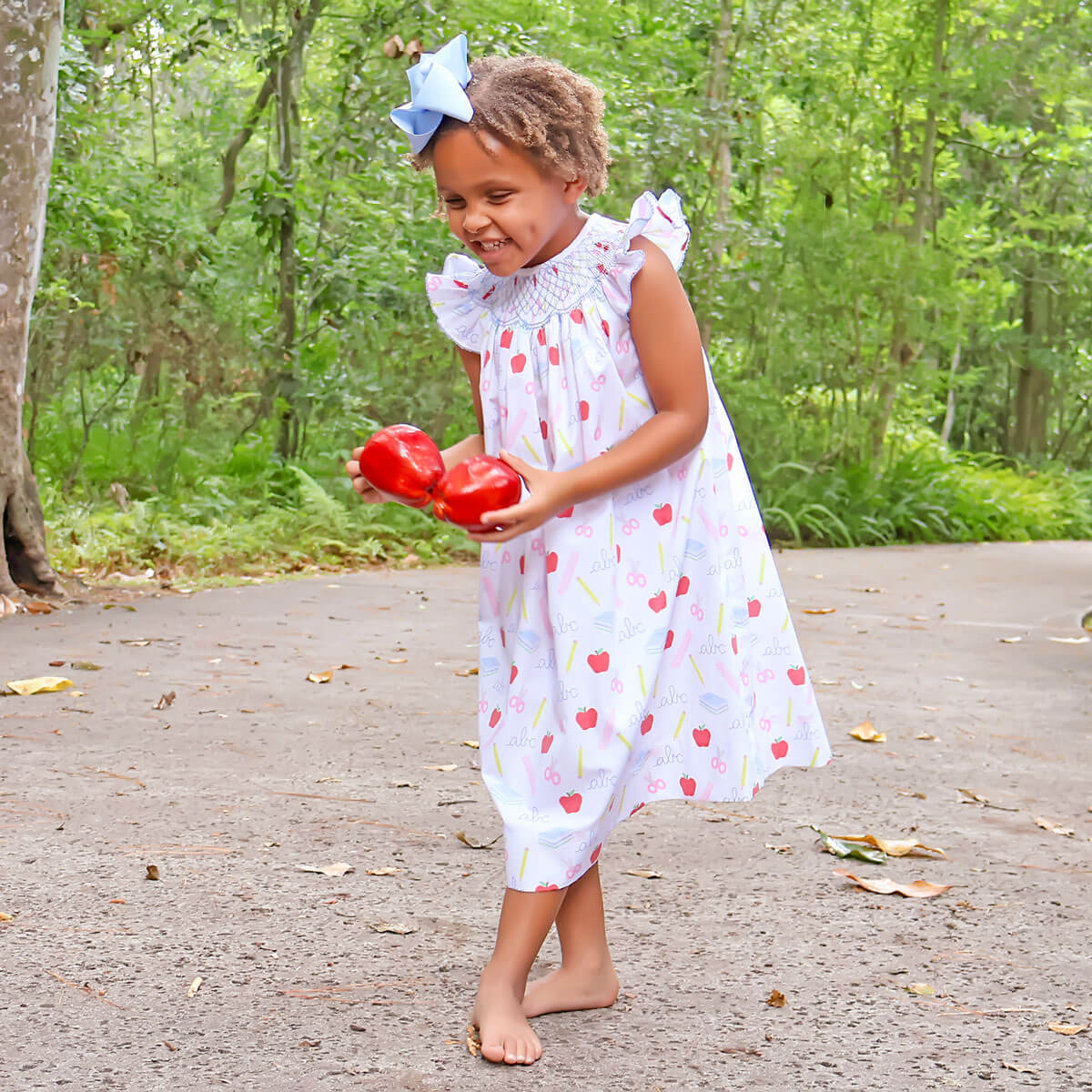 School Essentials Print Smocked Angel Sleeve Dress - Image 4