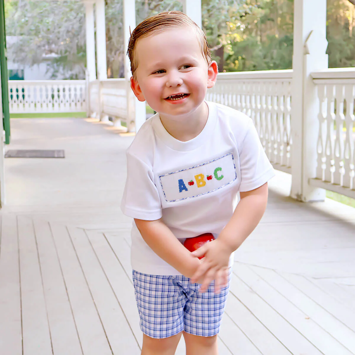 ABC Smocked Blue Plaid Short Set - Image 2