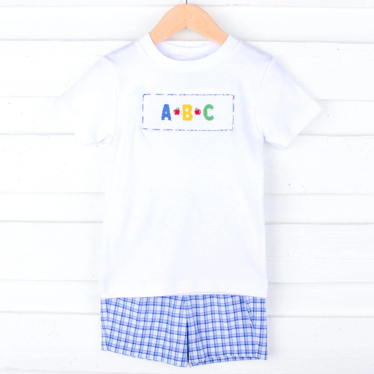 ABC Smocked Blue Plaid Short Set - Image 3