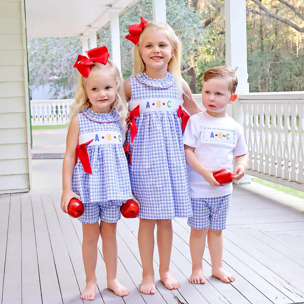 ABC Smocked Blue Plaid Short Set - Image 4