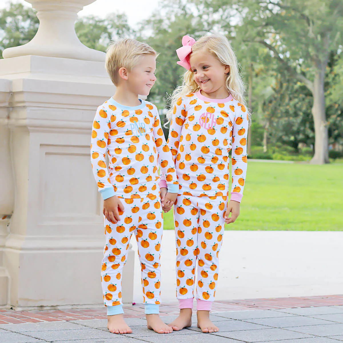 Bountiful Pumpkin Pajamas Blue Trim - Image 3