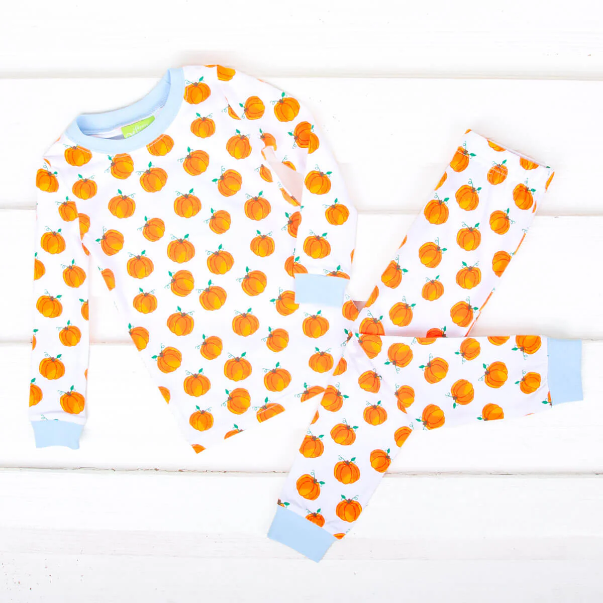 Bountiful Pumpkin Pajamas Blue Trim - Image 4