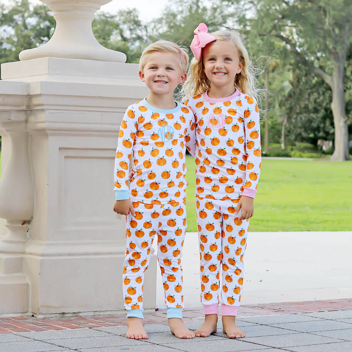 Bountiful Pumpkin Pajamas Blue Trim - Image 5