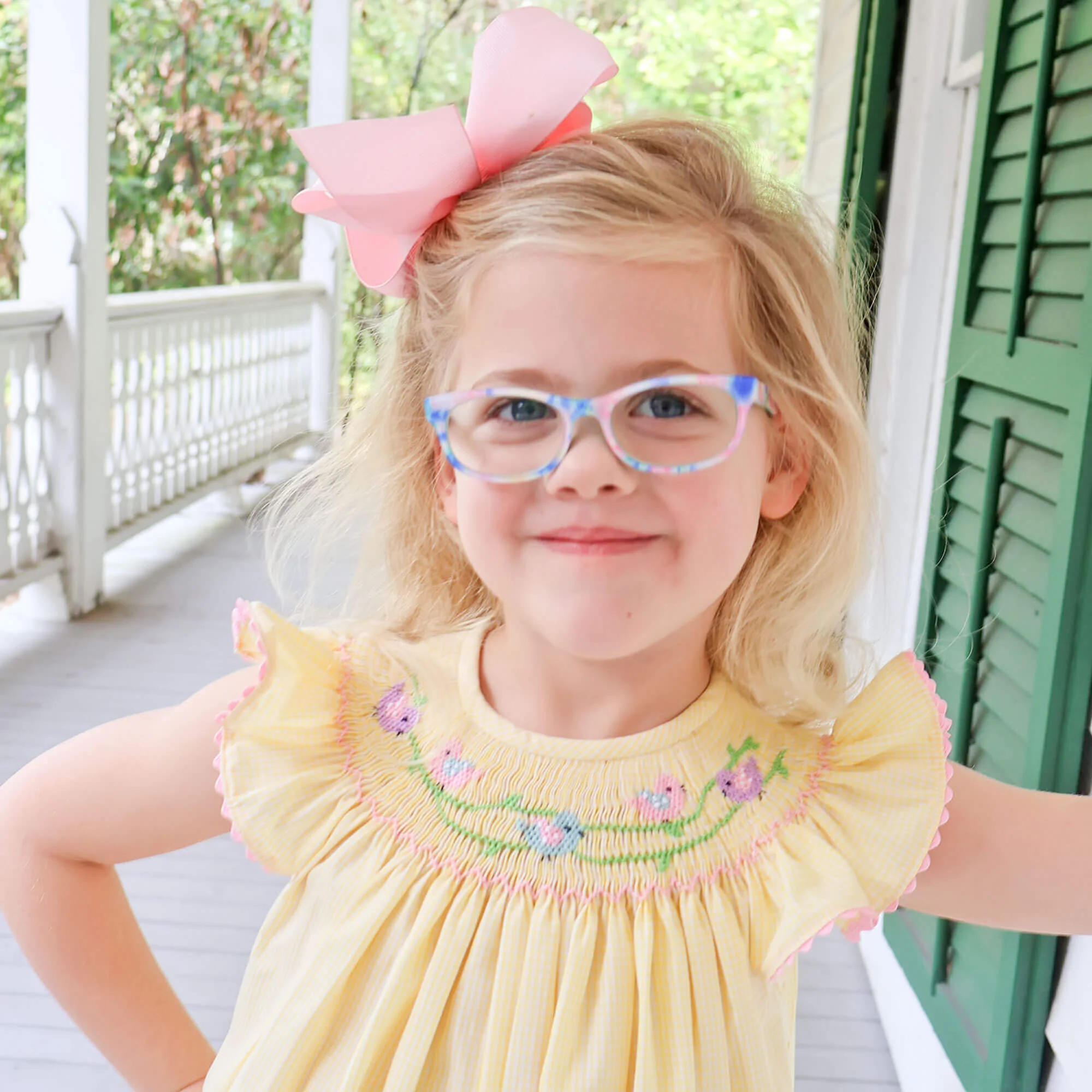 Yellow Check Bird Smocked Dress - Image 3