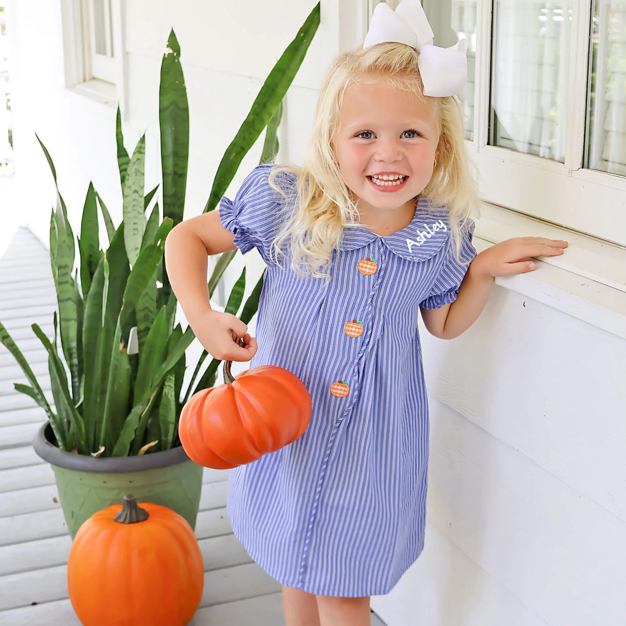 Adorable Pumpkin Blue Stripe Jane Dress - Image 3