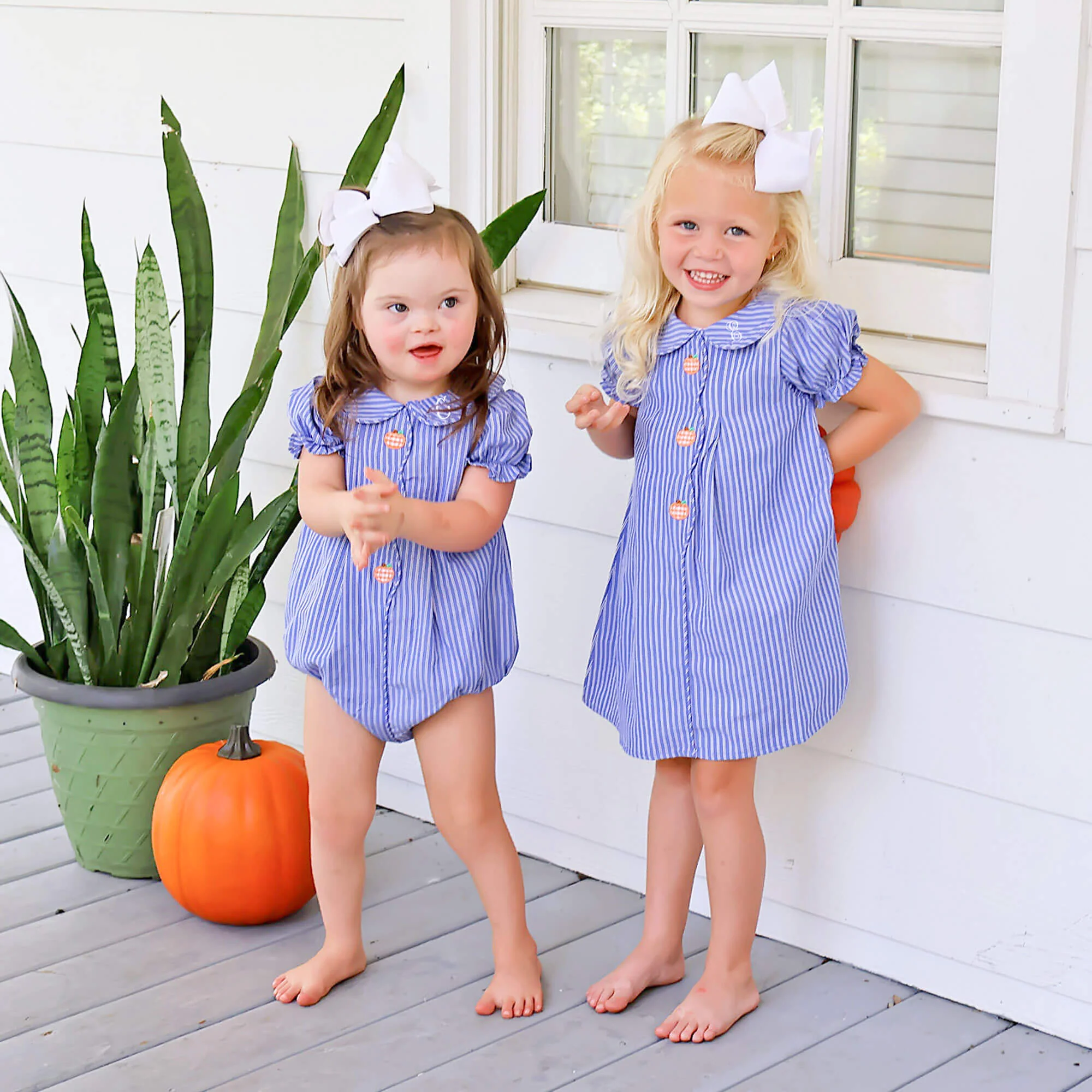 Adorable Pumpkin Blue Stripe Jane Dress - Image 5