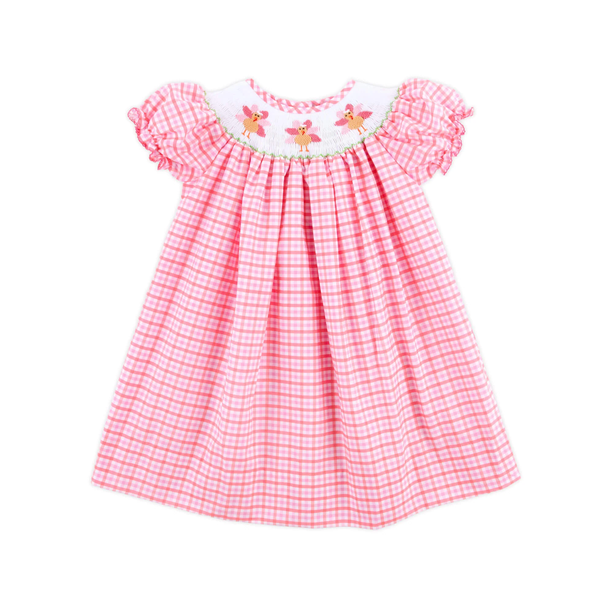Adorable Turkey Smocked Pink Gingham Bishop Dress