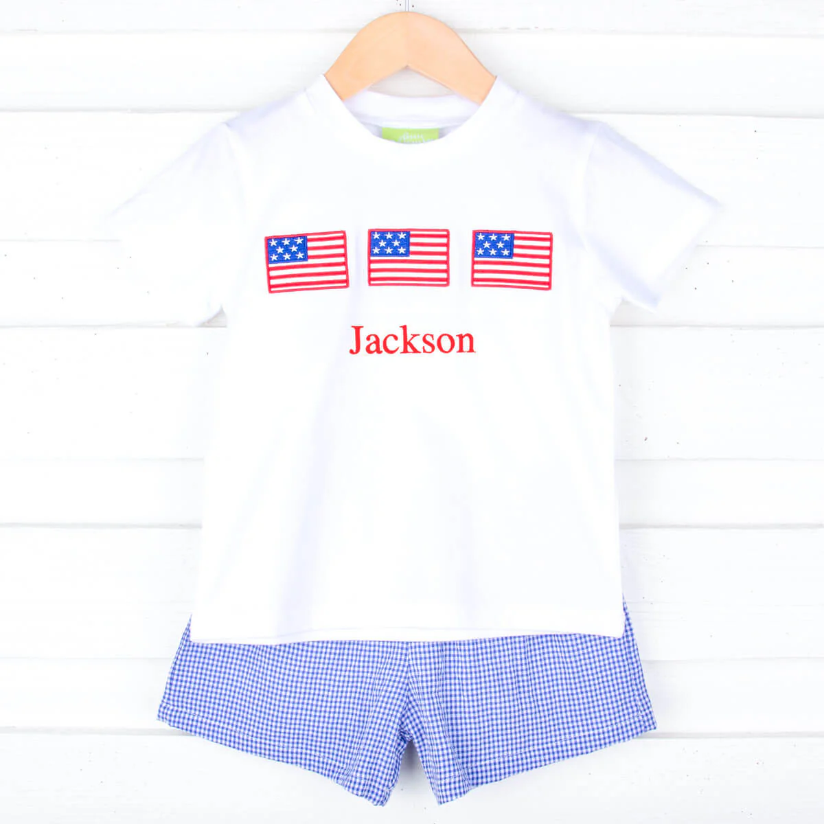 American Flag Blue Gingham Short Set - Image 2
