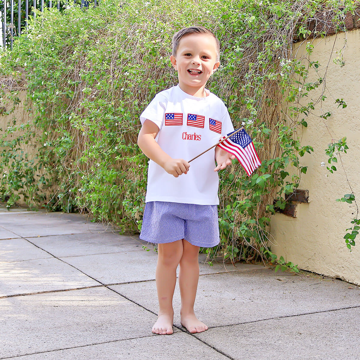 American Flag Blue Gingham Short Set - Image 3