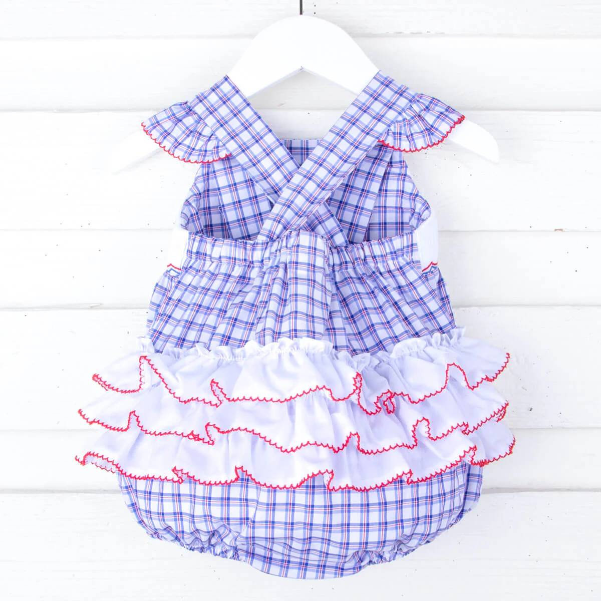 American Flag Smocked Blue Plaid Leah Bubble - Image 2