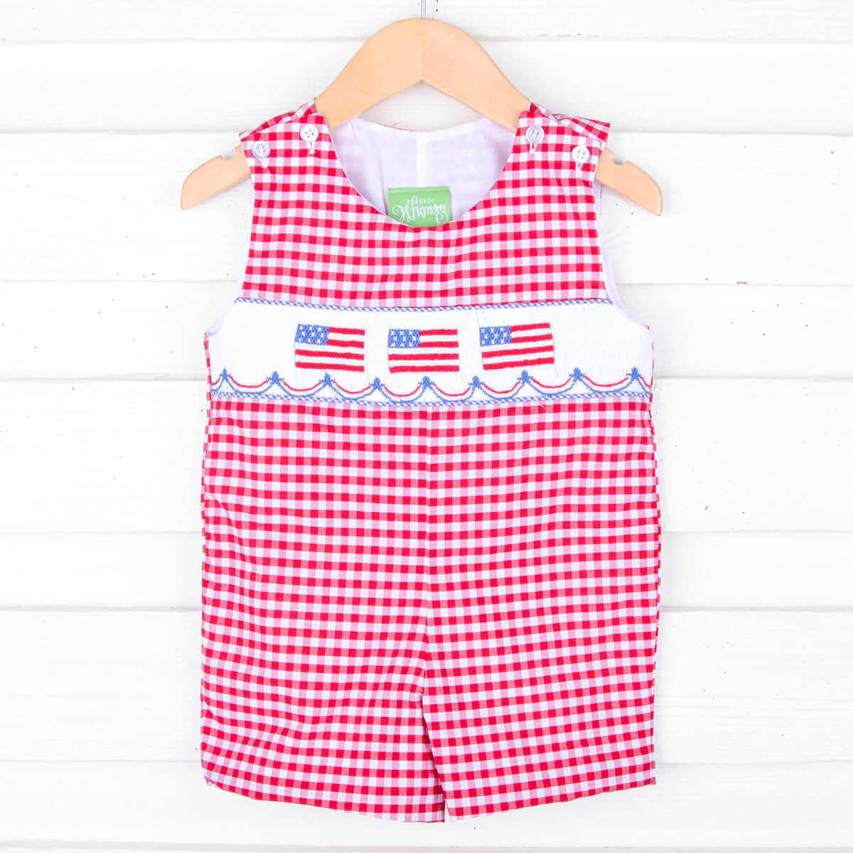 American Flag Smocked Red Gingham Jon Jon - Image 2