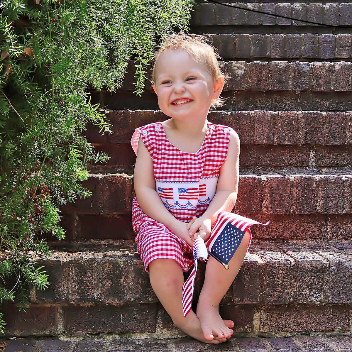 American Flag Smocked Red Gingham Jon Jon - Image 3