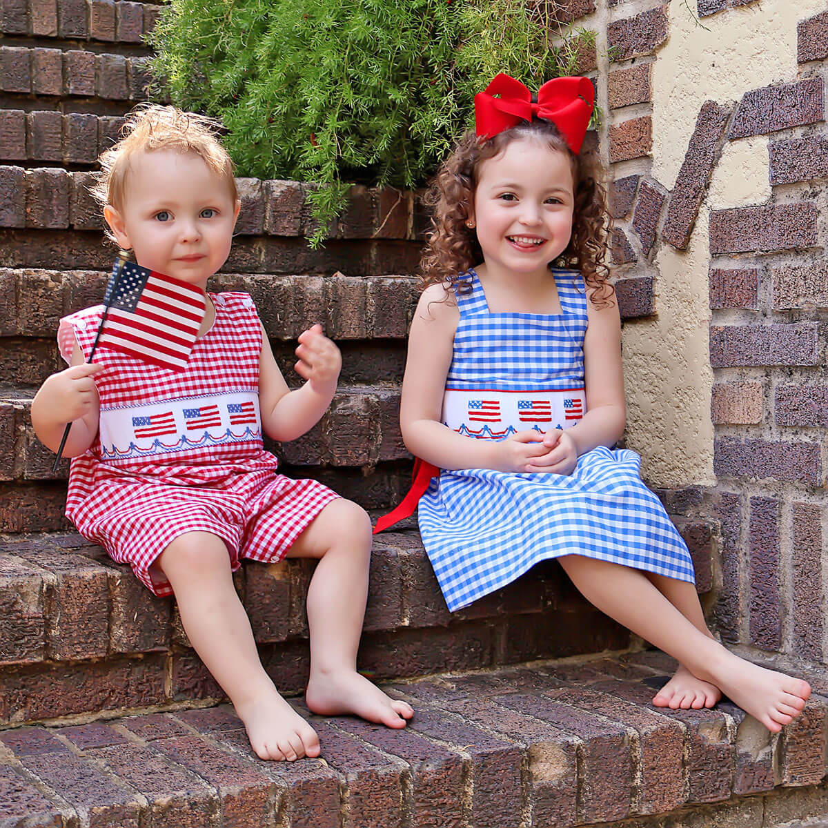 American Flag Smocked Red Gingham Jon Jon - Image 4