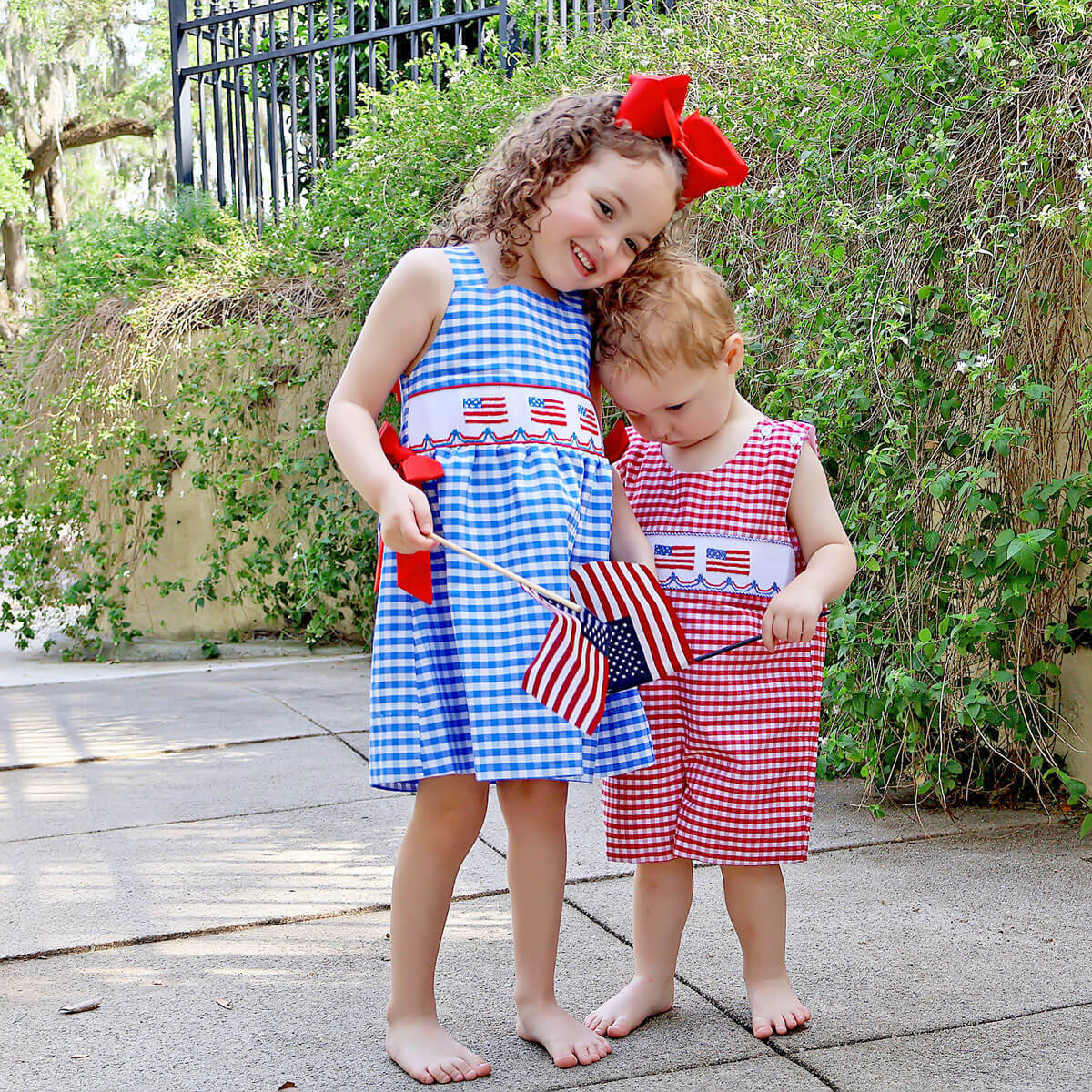 American Flag Smocked Red Gingham Jon Jon - Image 5