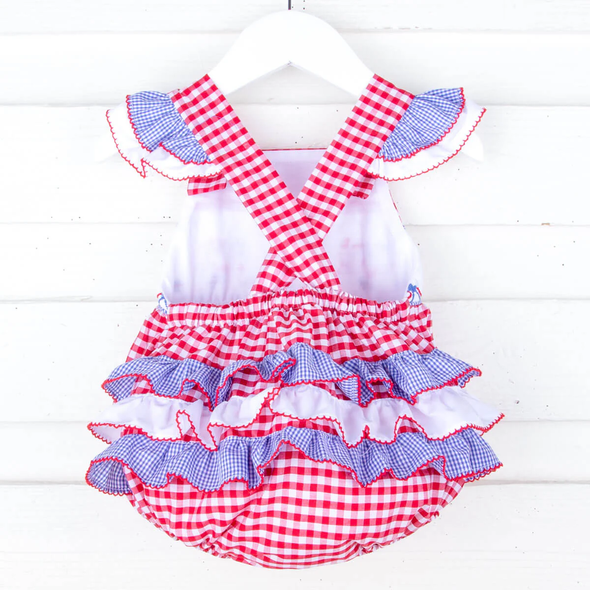 American Flag Smocked Red Gingham Leah Bubble - Image 2