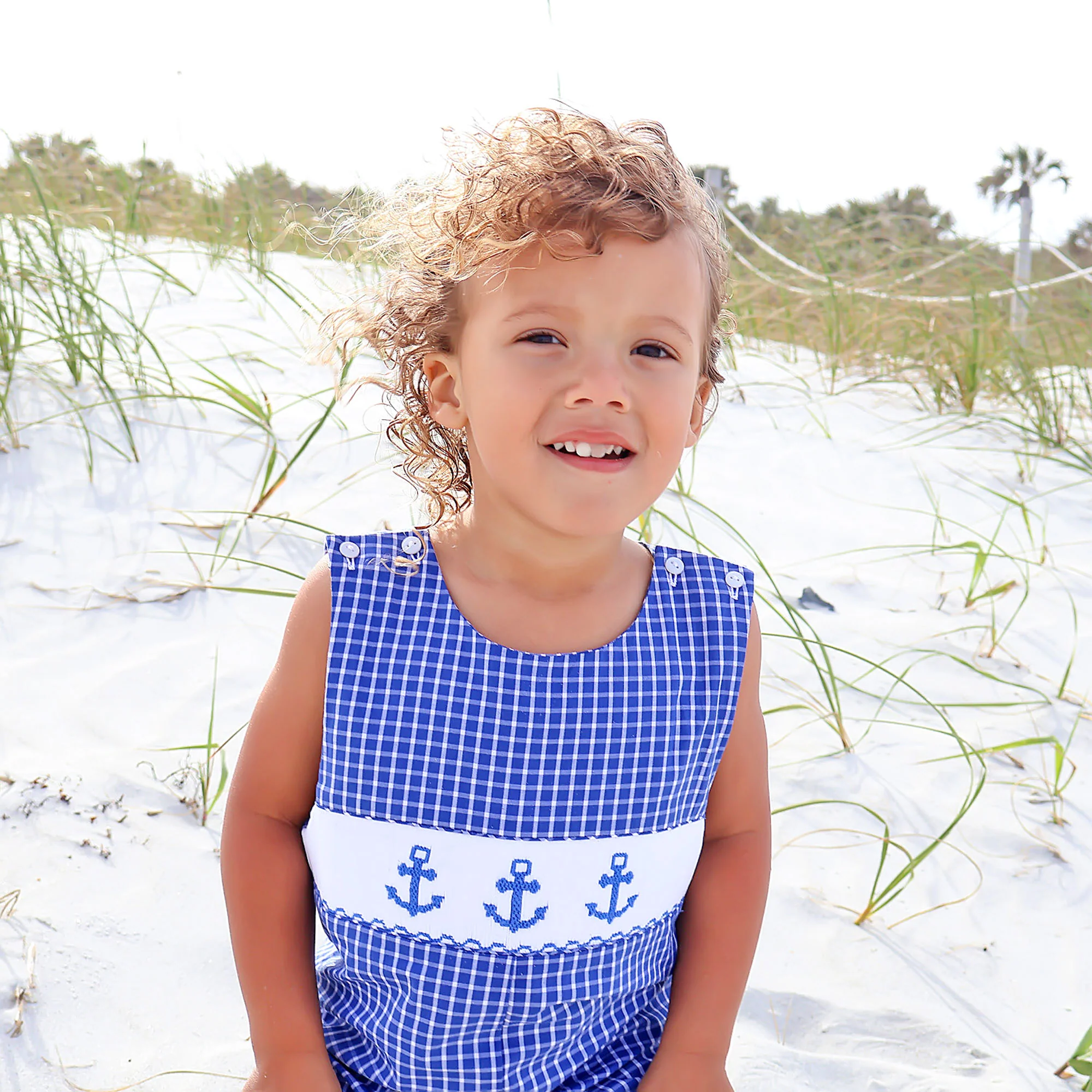 Anchor Smocked Blue Windowpane Jon Jon - Image 3