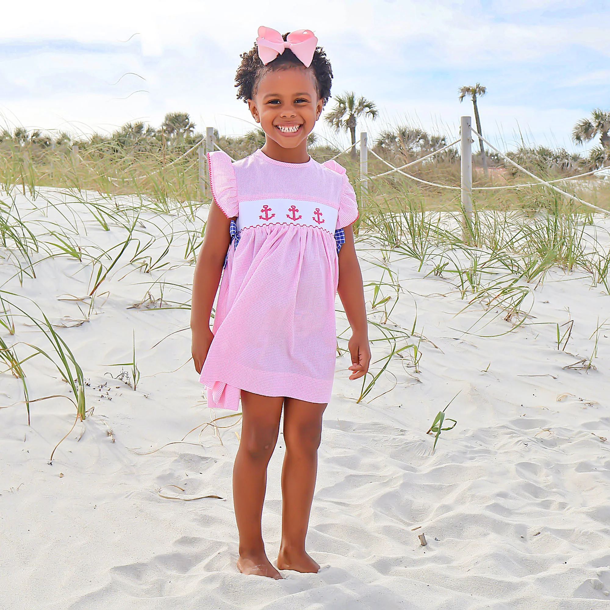 Anchor Smocked Pink Gingham Beverly Dress - Image 3