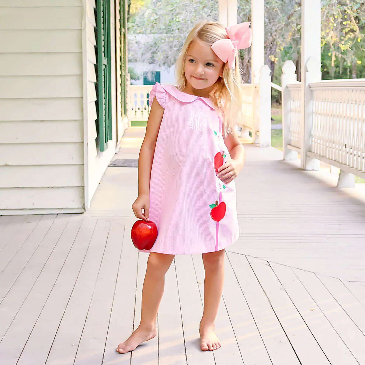 Apple & Flower Pink Gingham Sally Dress - Image 2