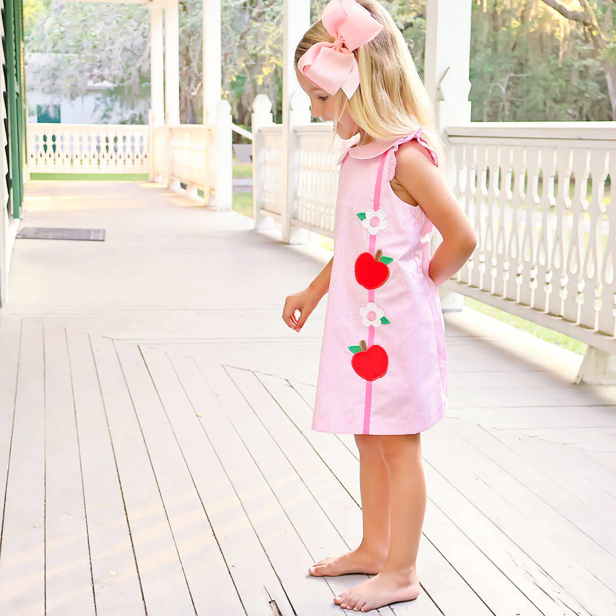 Apple & Flower Pink Gingham Sally Dress - Image 4
