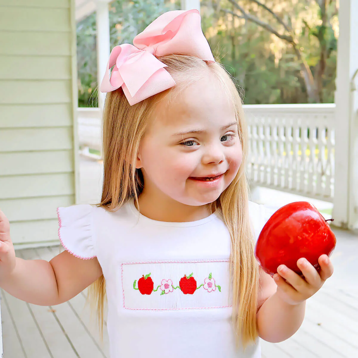 Apple & Flower Smocked Pink Gingham Short Set - Image 3
