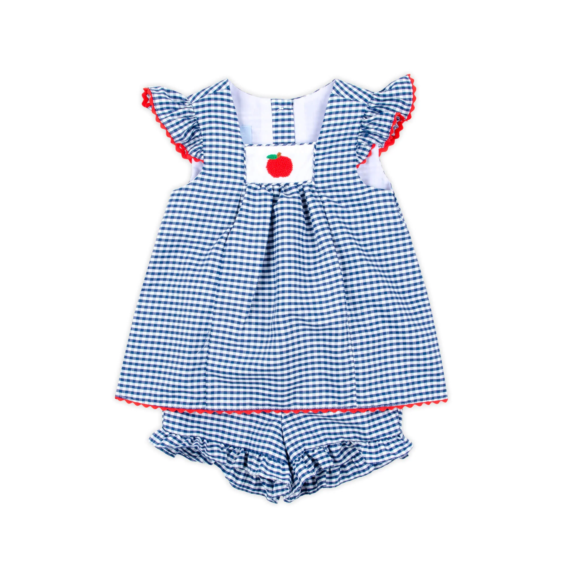 Apple French Knot Navy Gingham Short Set - Image 2
