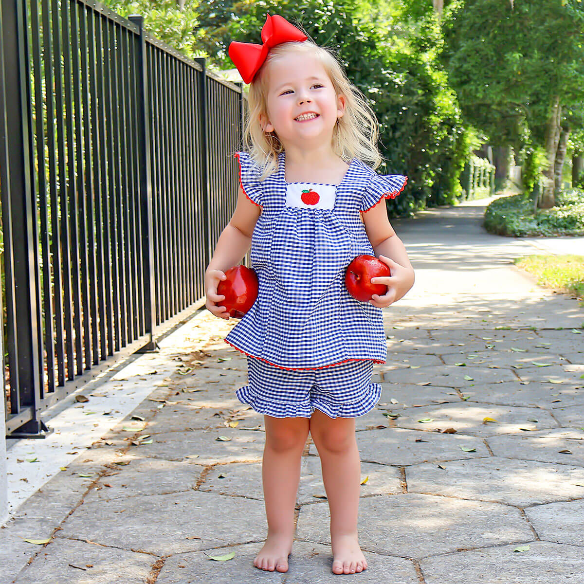 Apple French Knot Navy Gingham Short Set - Image 4