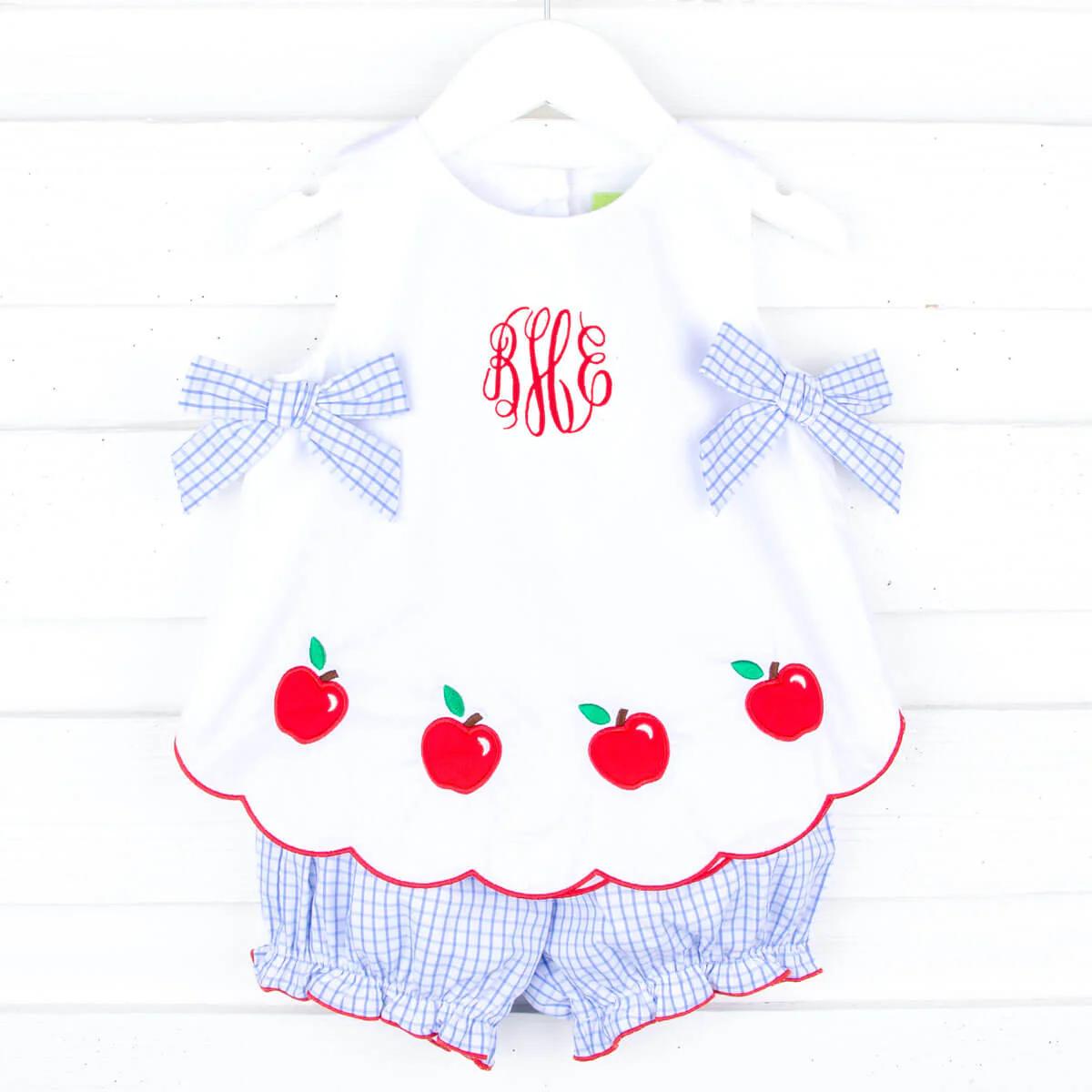 Apple Scalloped Light Blue Windowpane Mila Bloomer Set - Image 2