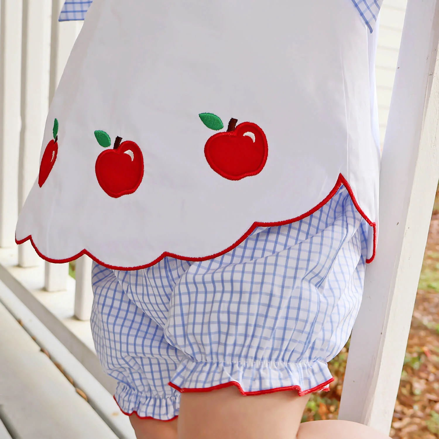 Apple Scalloped Light Blue Windowpane Mila Bloomer Set - Image 3
