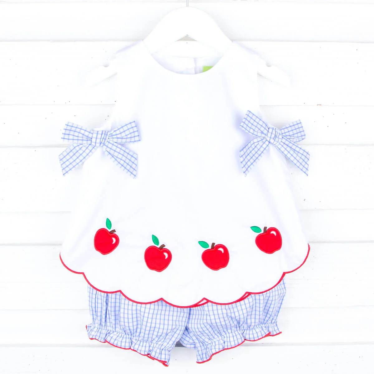 Apple Scalloped Light Blue Windowpane Mila Bloomer Set - Image 4