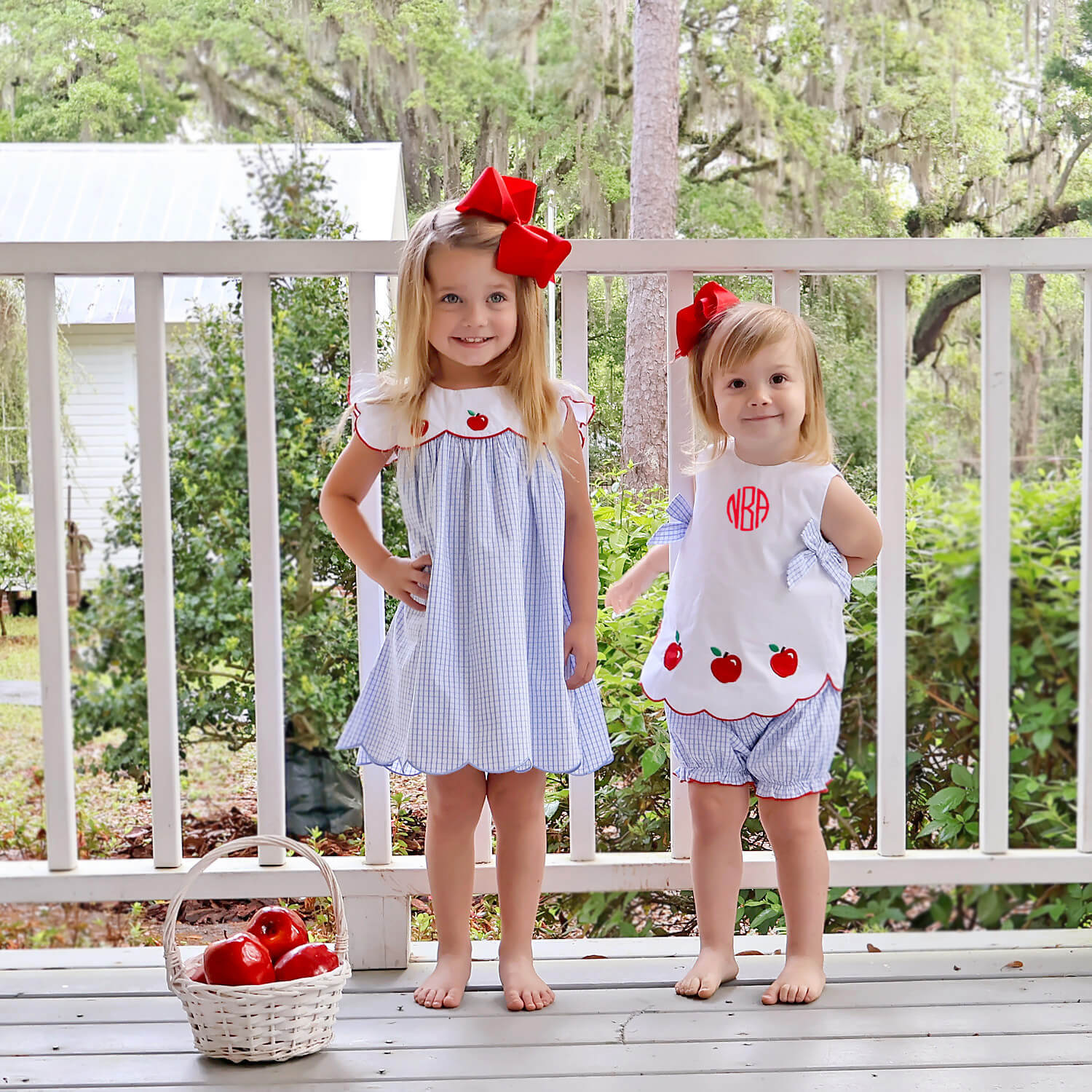 Apple Scalloped Light Blue Windowpane Mila Bloomer Set - Image 7