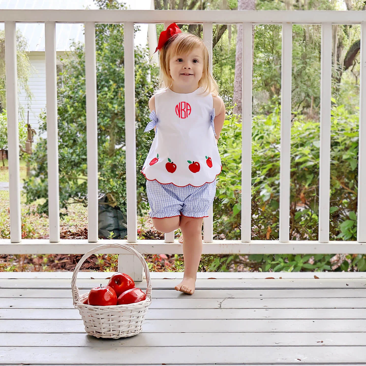 Apple Scalloped Light Blue Windowpane Mila Bloomer Set - Image 8