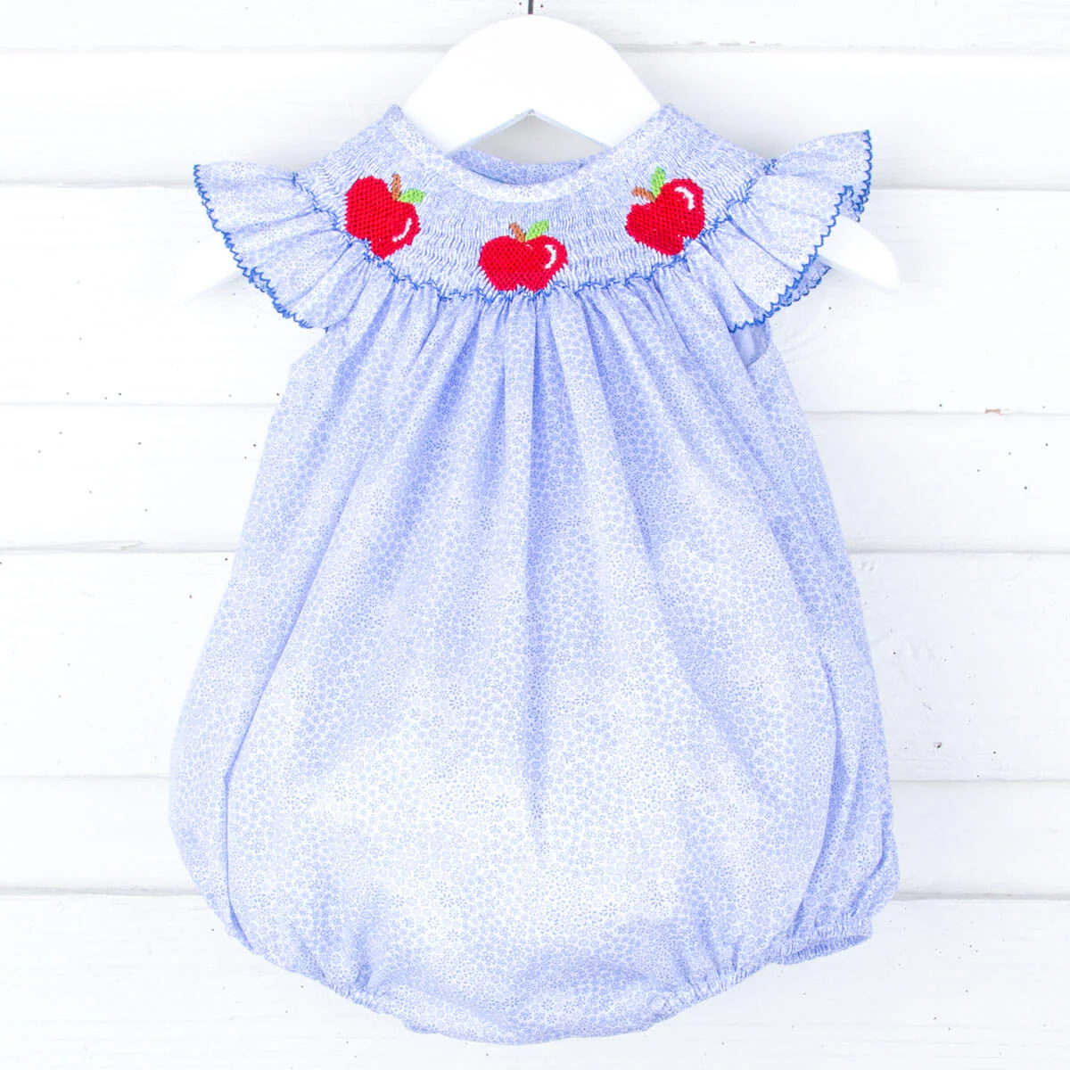 Apple Smocked Blue Floral Angel Sleeve Bubble - Image 2