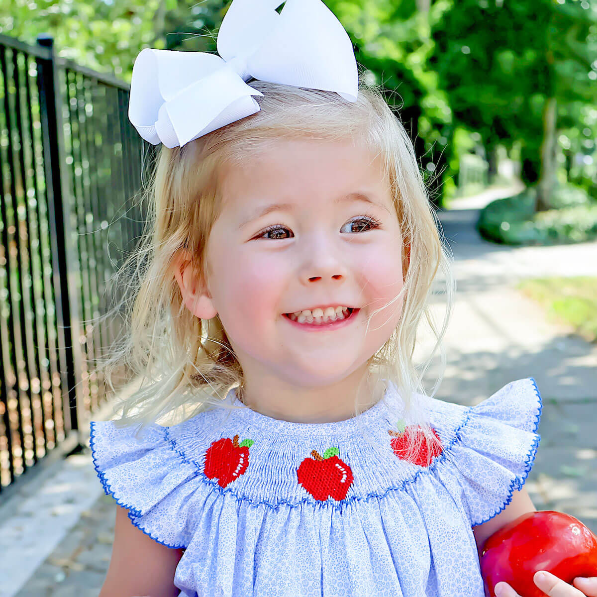 Apple Smocked Blue Floral Angel Sleeve Bubble - Image 3