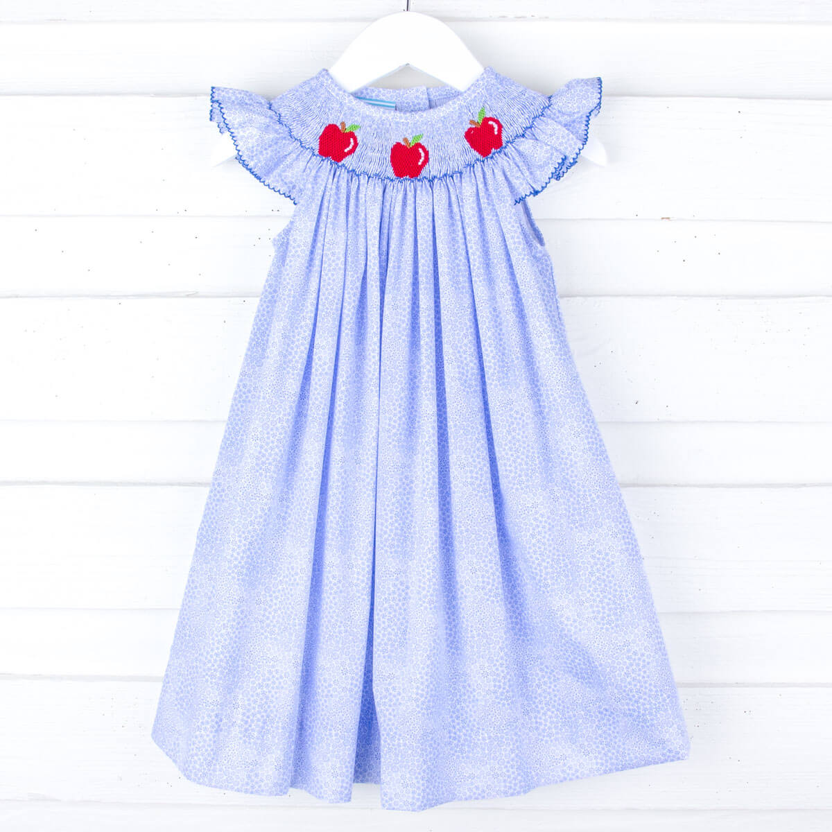Apple Smocked Blue Floral Dress - Image 2