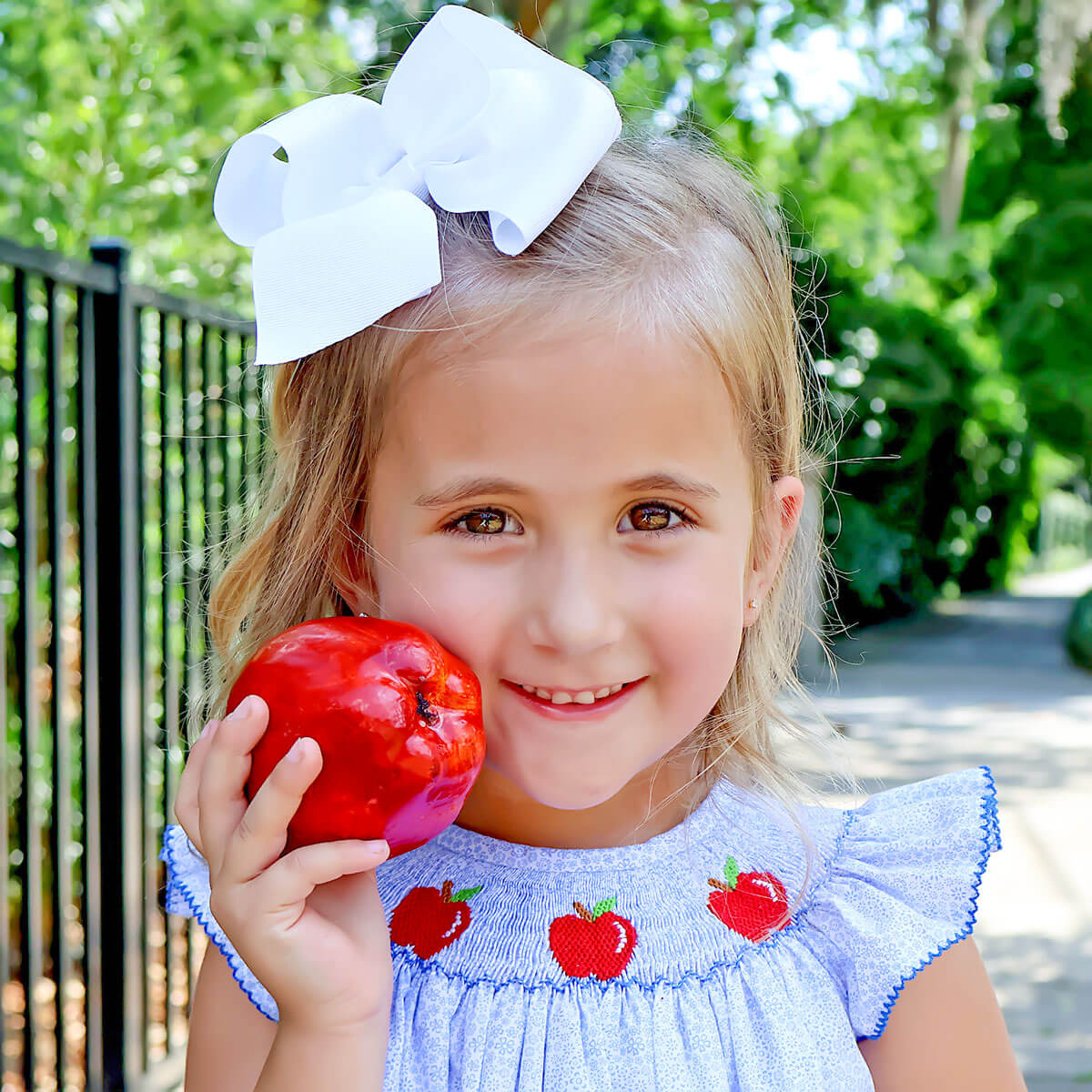 Apple Smocked Blue Floral Dress - Image 3