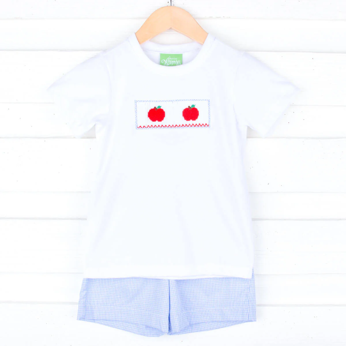 Apple Smocked Blue Gingham Short Set - Image 2