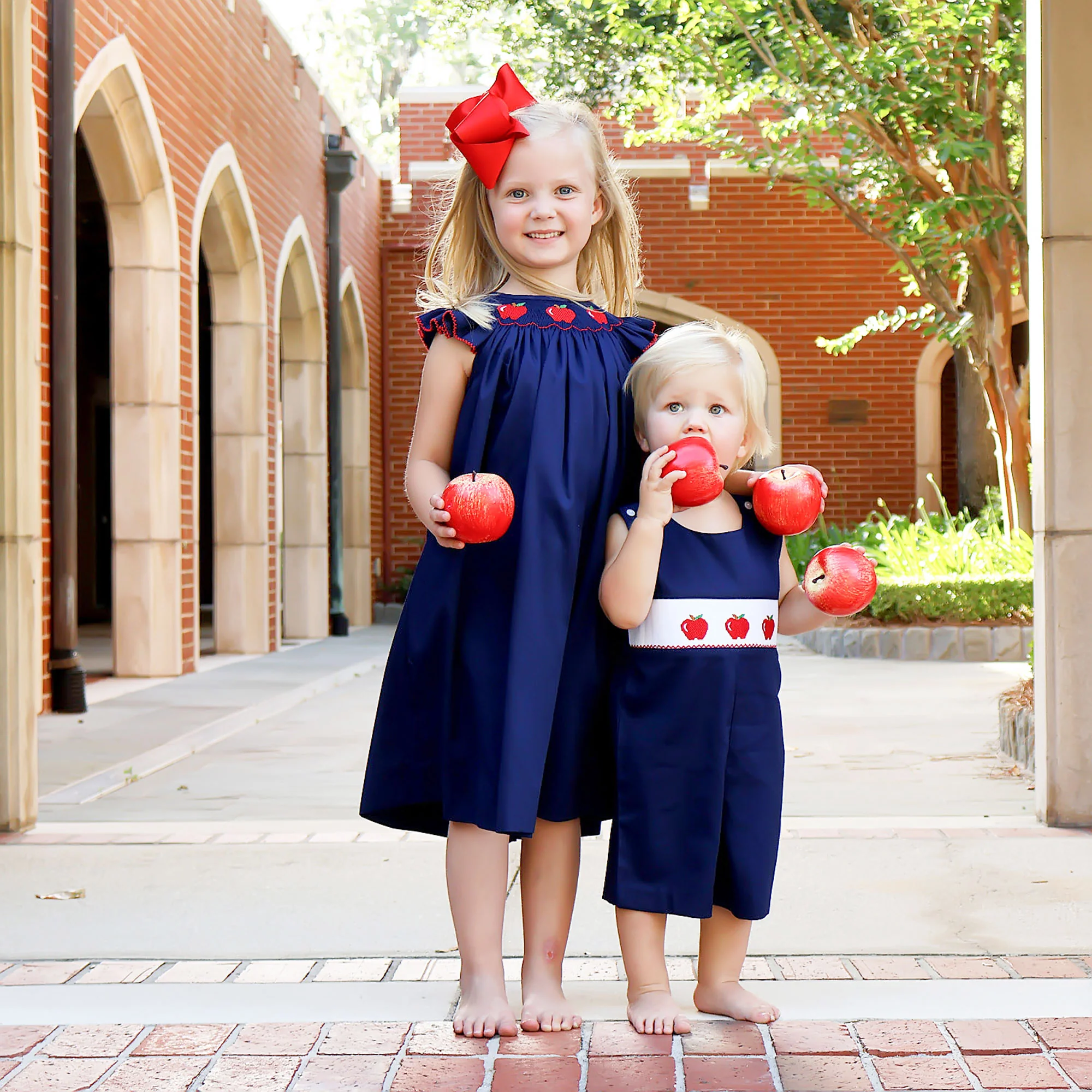Apple Smocked Navy Angel Sleeve Dress - Image 3