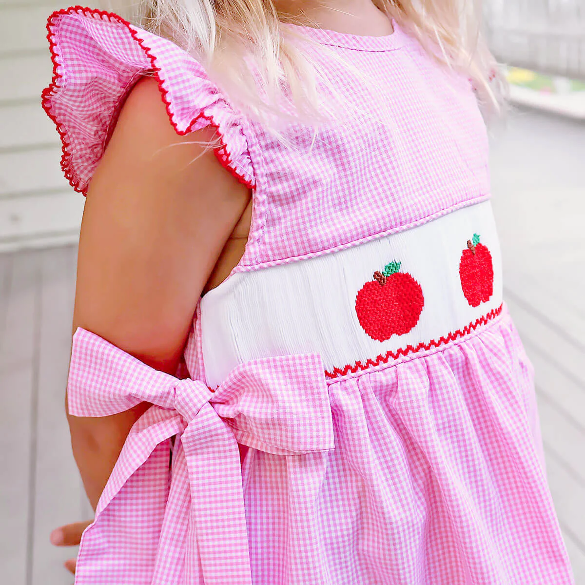 Apple Smocked Pink Gingham Beverly Dress - Image 2