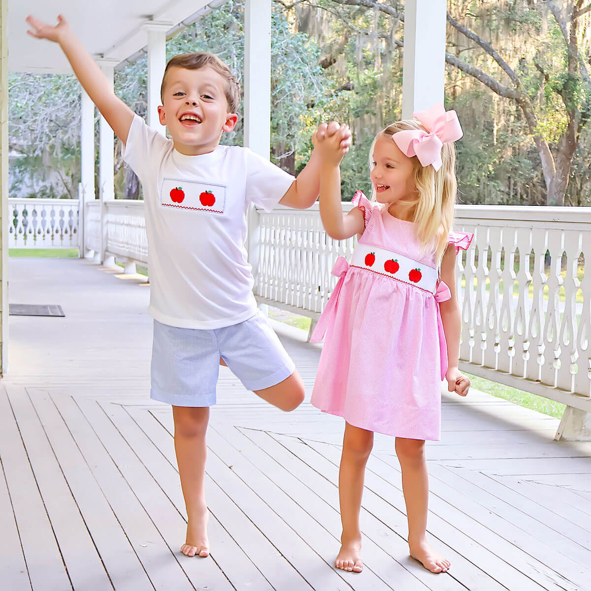 Apple Smocked Pink Gingham Beverly Dress - Image 3