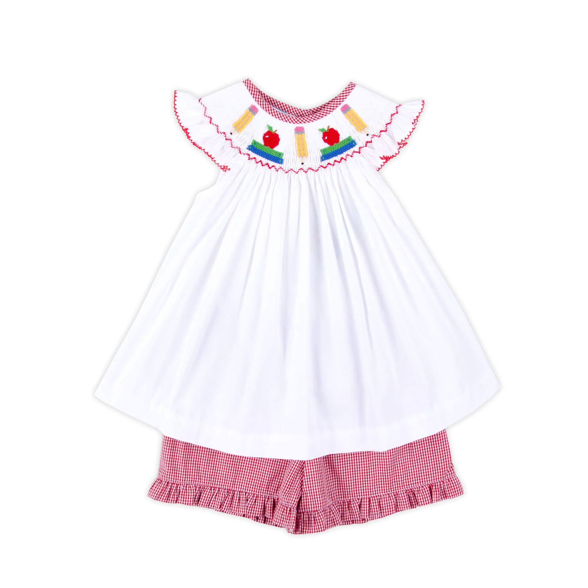 School Smocked Red Gingham Short Set - Image 2