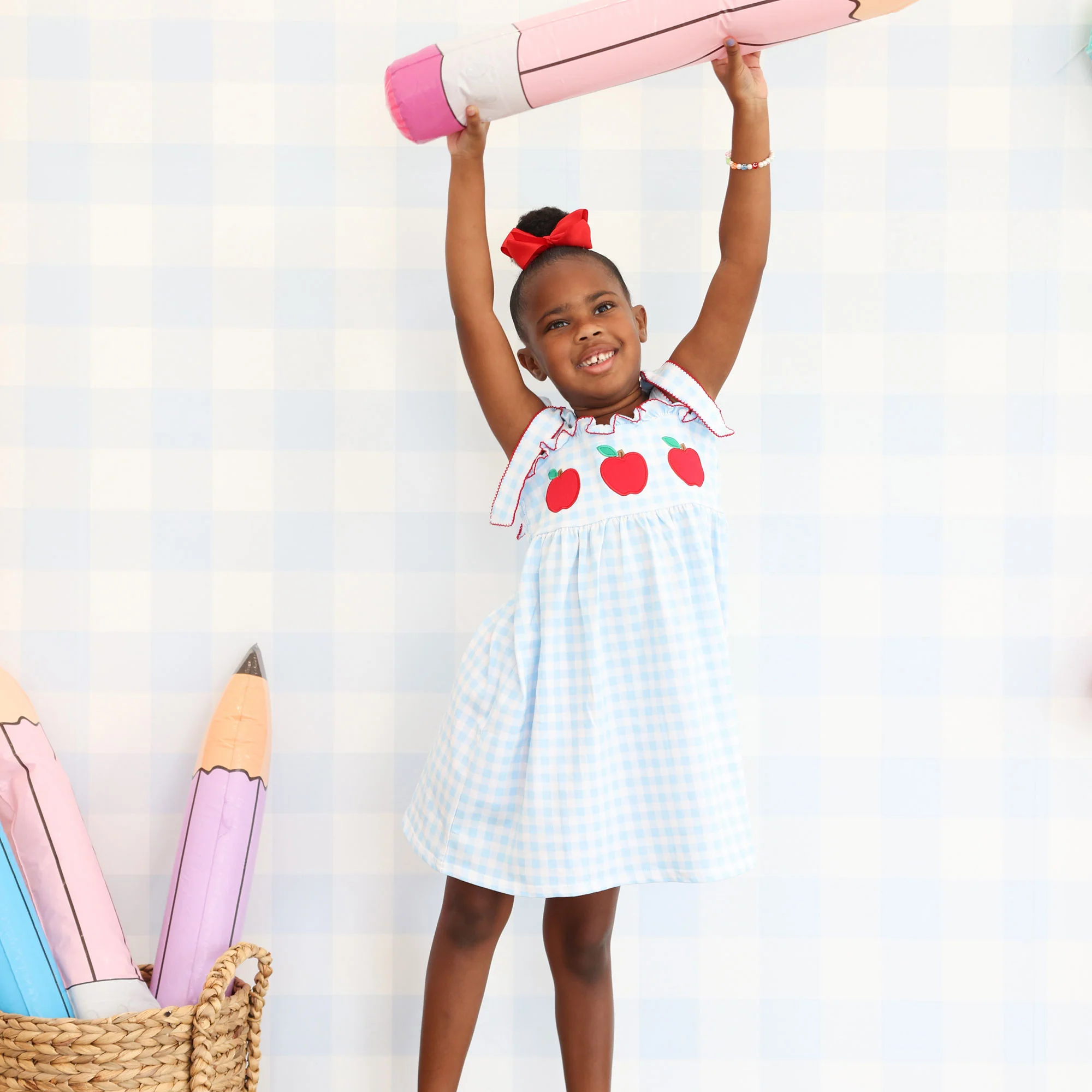 Apple Trio Light Blue Gingham Aurora Dress - Image 3