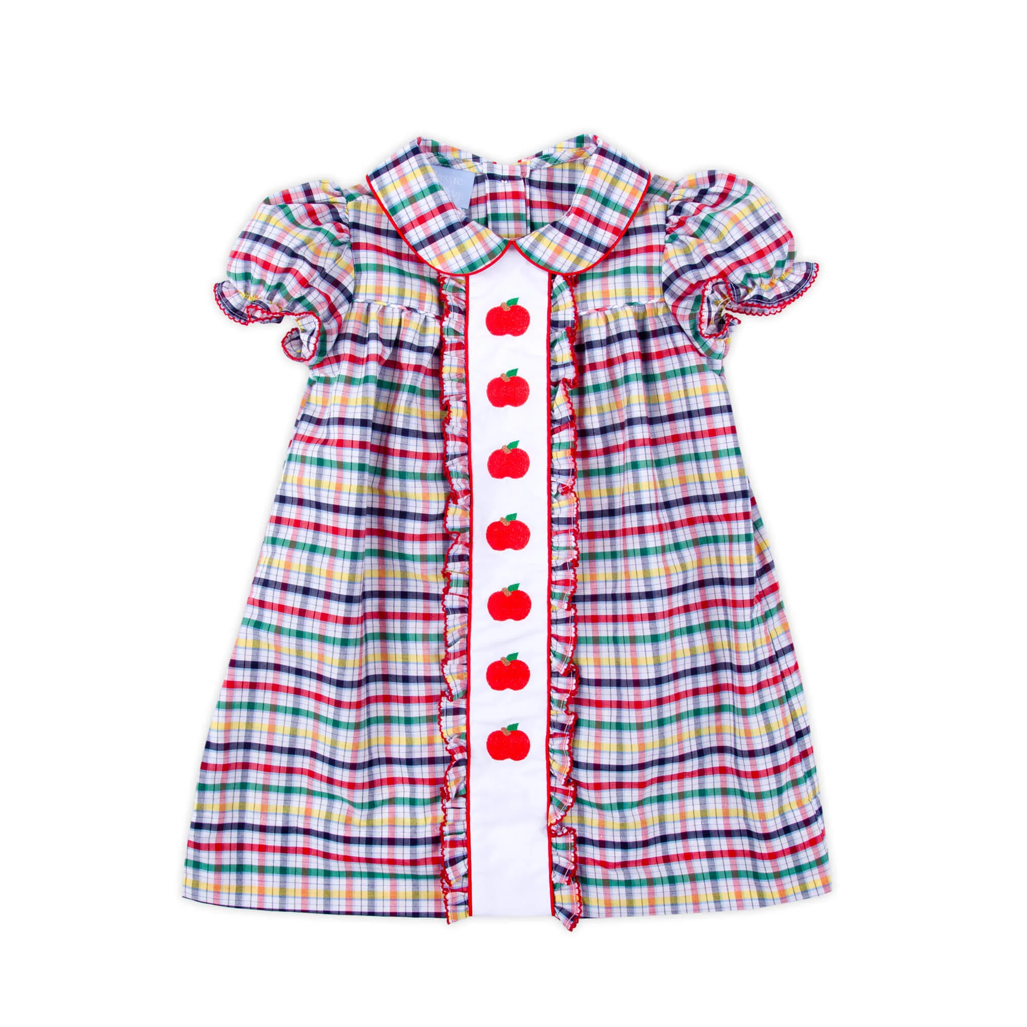 Apple Trio Primary Plaid Embroidered Camila Dress - Image 2