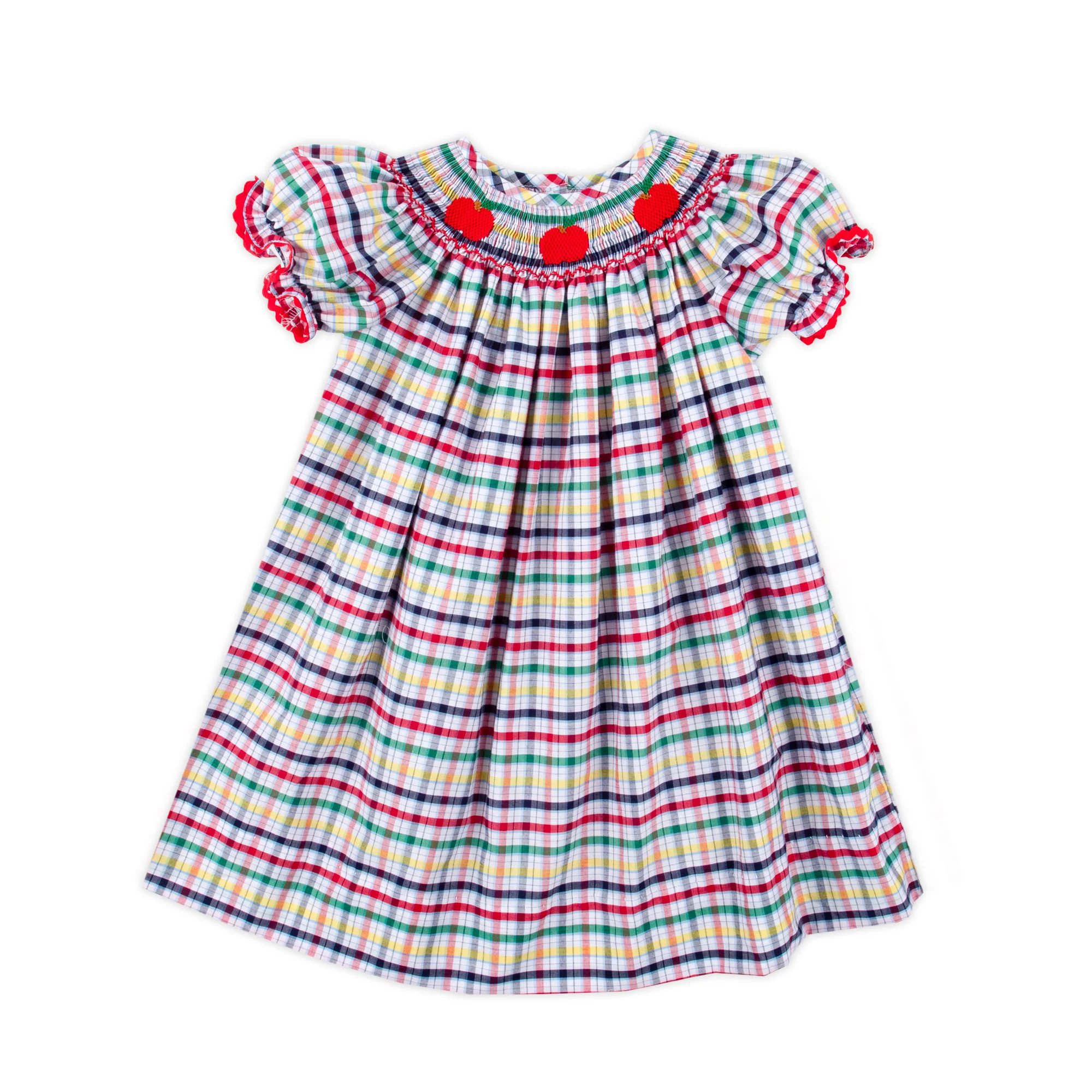 Apple Trio Primary Plaid Smocked Bishop Dress - Image 2