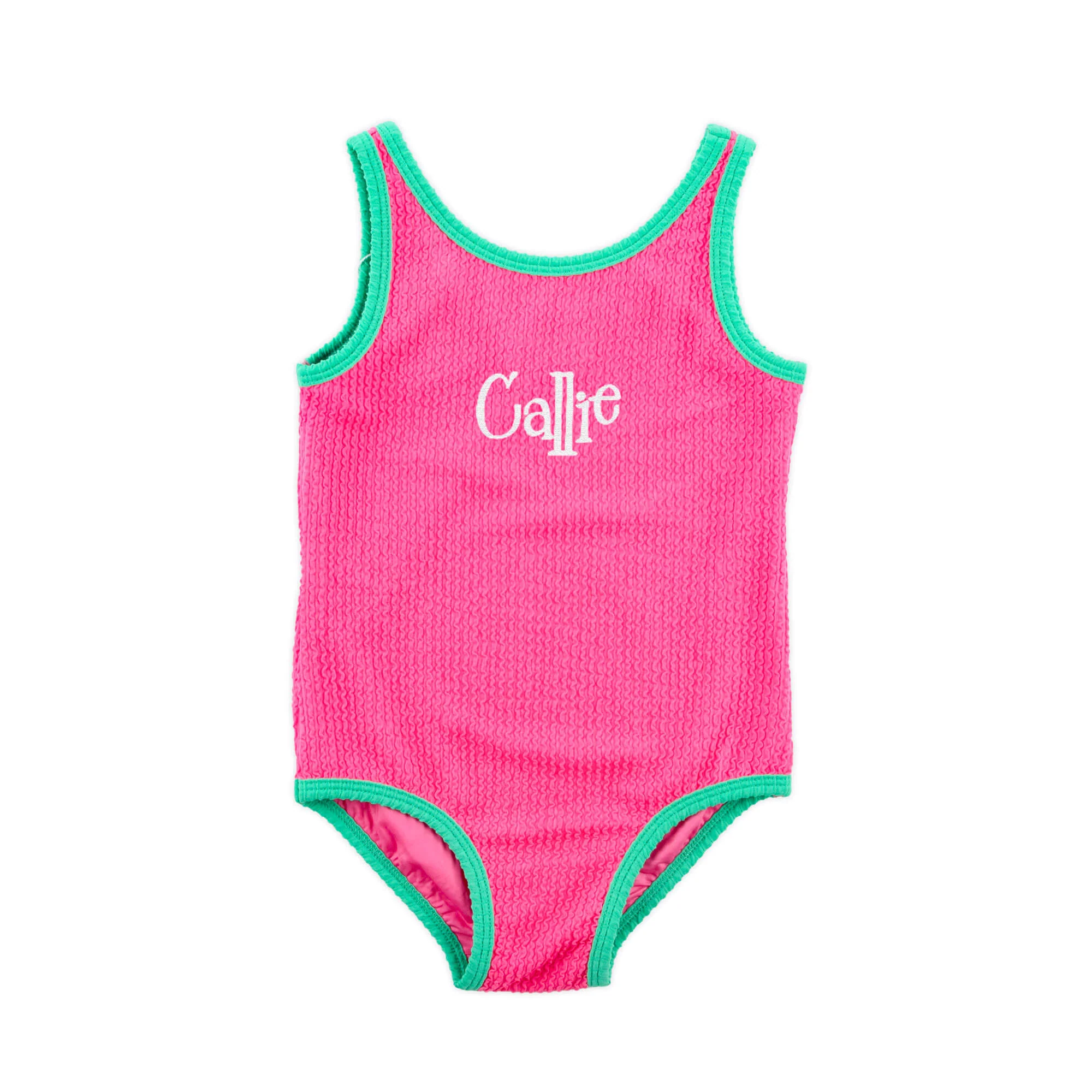 Aquamarine & Hot Pink Crinkle One Piece Swimsuit - Image 2