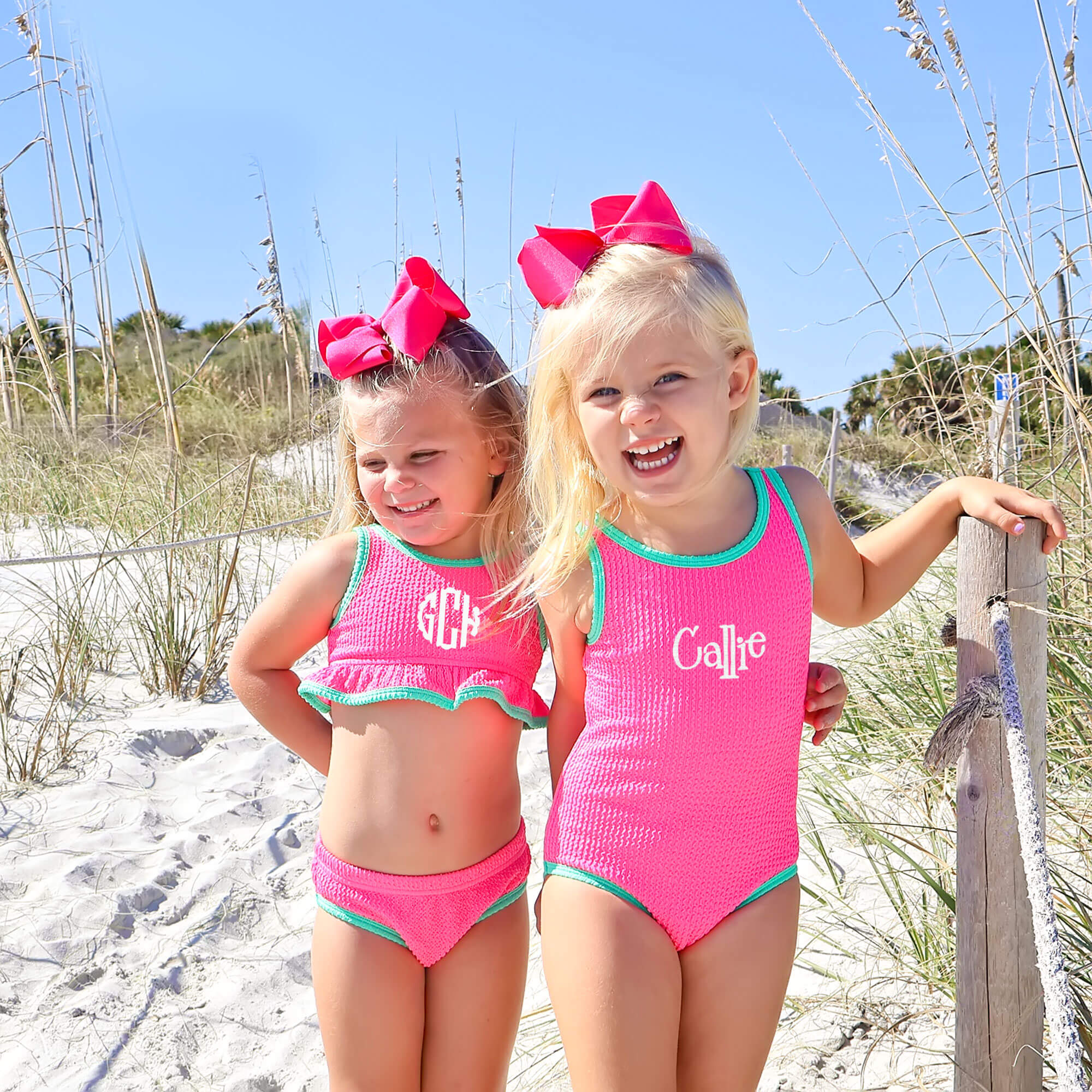Aquamarine & Hot Pink Crinkle One Piece Swimsuit - Image 3