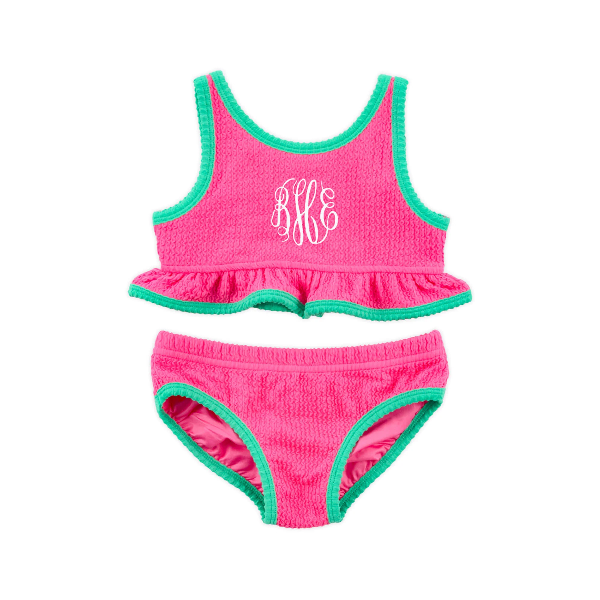 Aquamarine & Hot Pink Crinkle Two Piece Swimsuit - Image 2