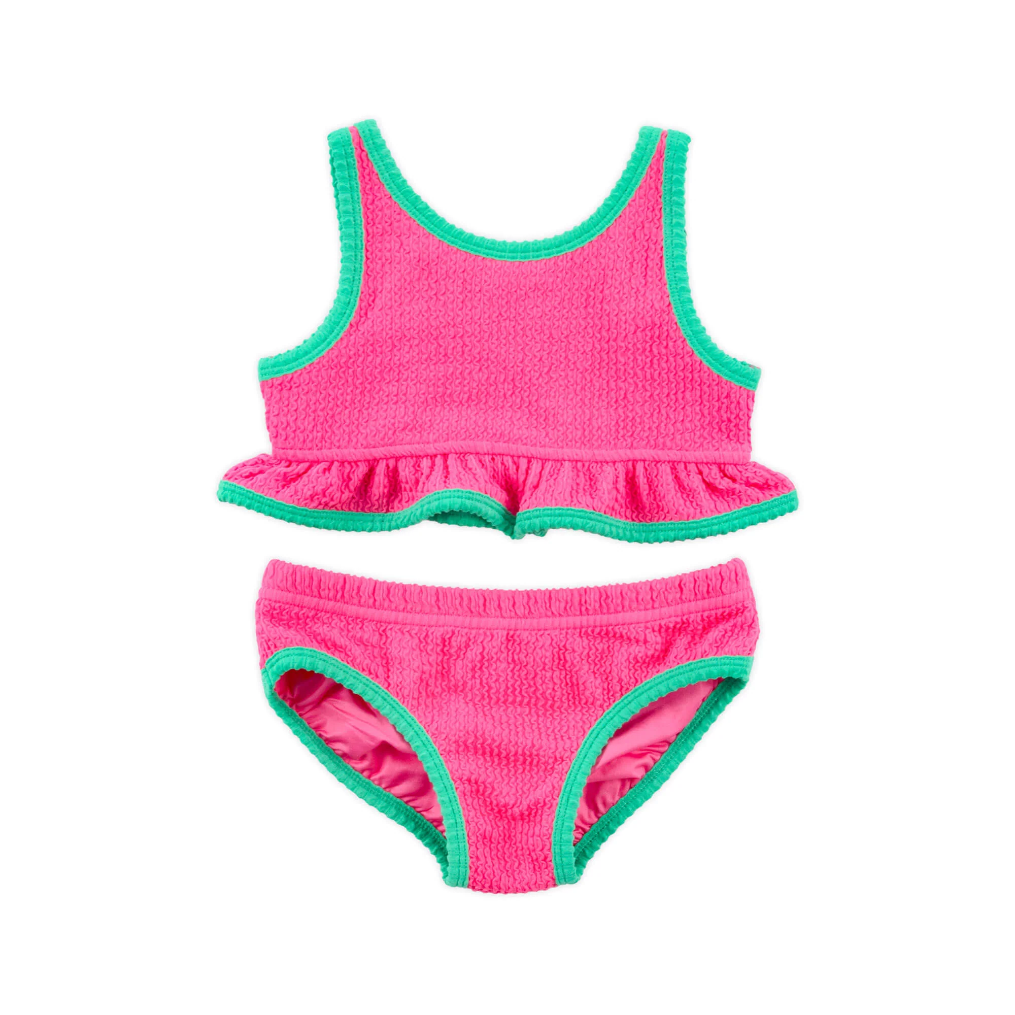 Aquamarine & Hot Pink Crinkle Two Piece Swimsuit - Image 5