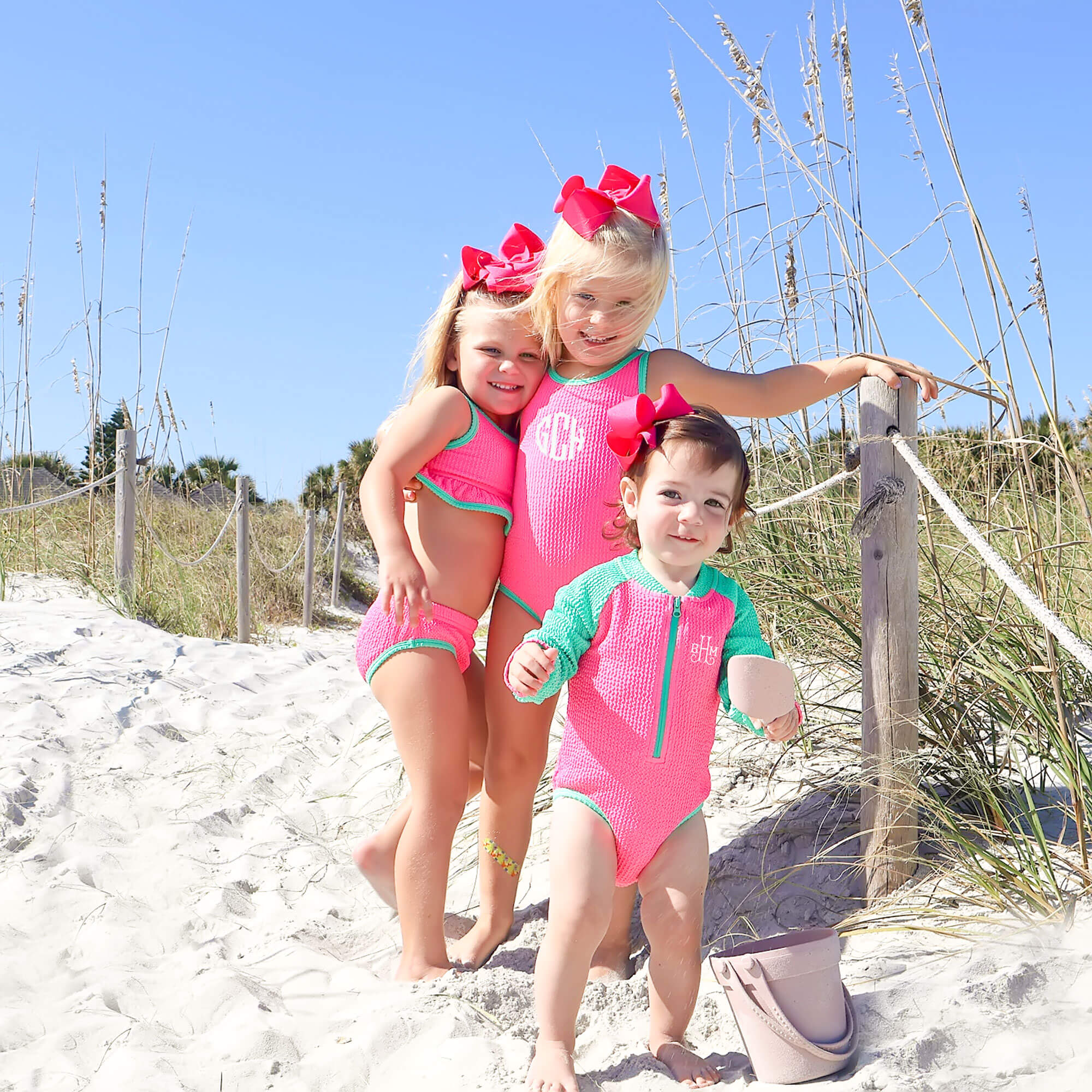 Aquamarine & Hot Pink Crinkle Two Piece Swimsuit - Image 6